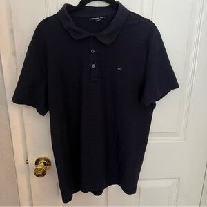 Michael‎ Kors Mens Polo Shirt Preppy Casual Navy Striped Short Sleeve Collared